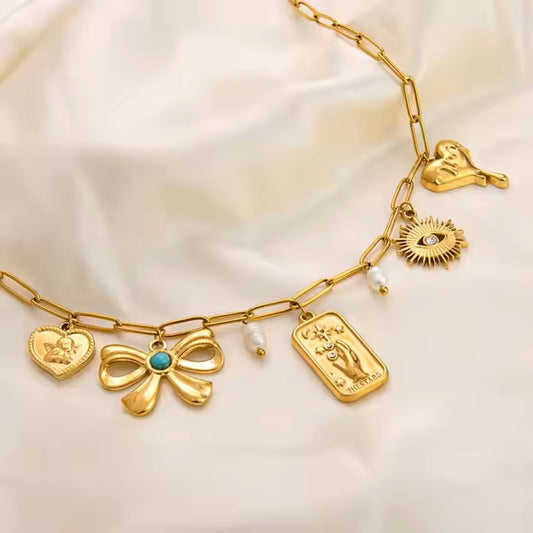 Sunlit Heart Bow Necklace