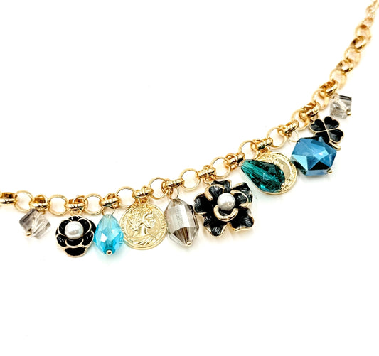 Midnight Bloom Charm Bracelet